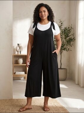 Smoothies Bamboo Black Tie-Shoulder Wide-Leg Jumpsuit Xxl